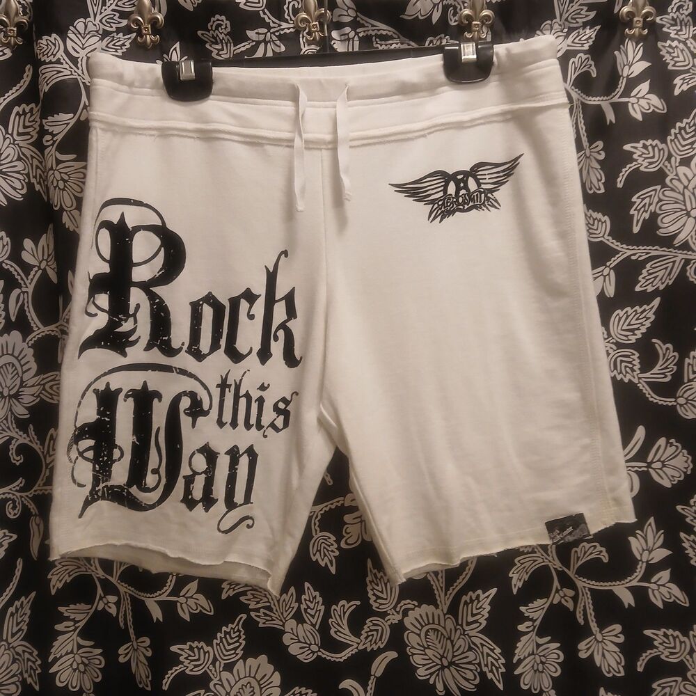 Disney Rock N Roller Coaster Aerosmith White Drawstring Shorts Women's Sz Large